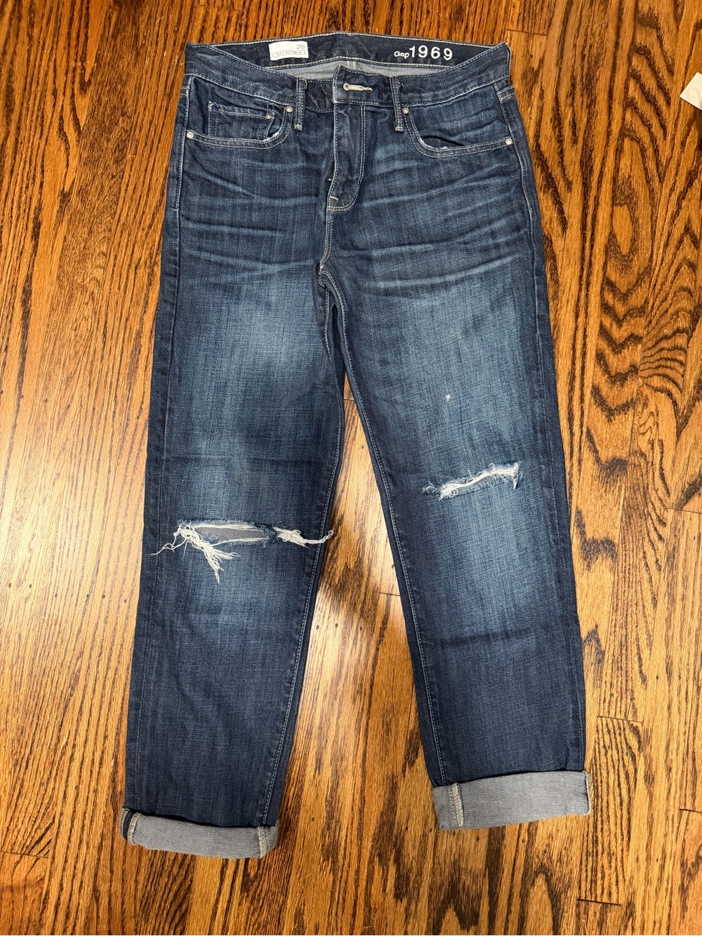 GAP Dark Blue Distressed Boyfriend Jeans